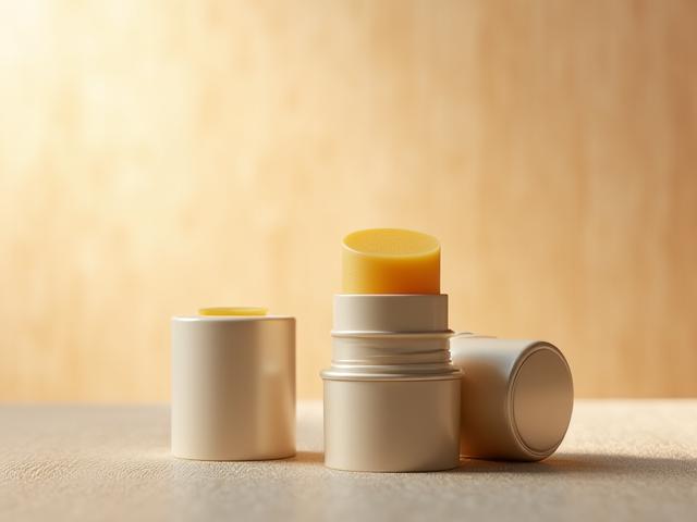 Nahaufnahme eines geöffneten, eleganten festen Duft-Sticks in minimalistischem Design.