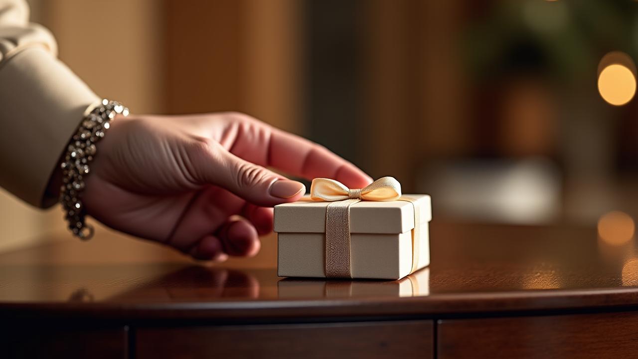 Stilvolle Übergabe eines wunderschön verpackten Geschenkparfüms